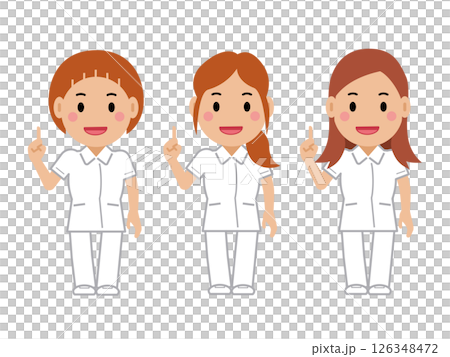 ナンバーワンポーズをする白制服の女性看護師。その2 ナンバーワンポーズをする白制服の女性看護師。その2 126348472