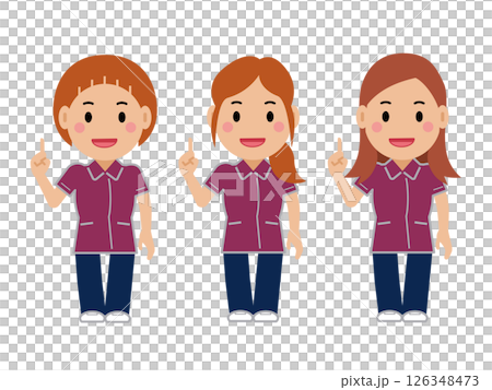 ナンバーワンポーズをする、えんじ色の制服の女性看護師。その2 ナンバーワンポーズをする、えんじ色の制服の女性看護師。その2 126348473