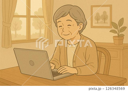 パソコンを使うシニア女性 126348569