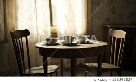 テーブルの上に置かれたティーカップ 126348824
