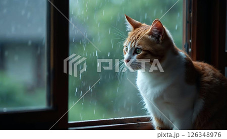 窓の外を眺める猫 126348976