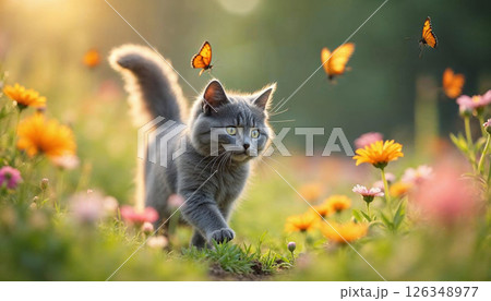 春の花と猫 126348977