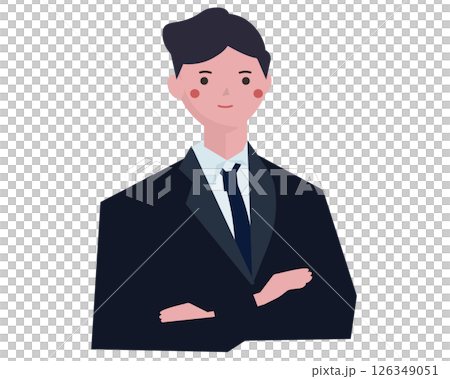 腕組みをする笑顔のビジネスマン。自信のあるビジネスマン。実業家の男性。ベクターイラスト	 126349051