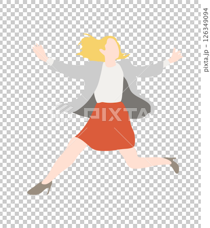 伸展雙臂跳躍的女商人/裙子/金髮女郎 126349094