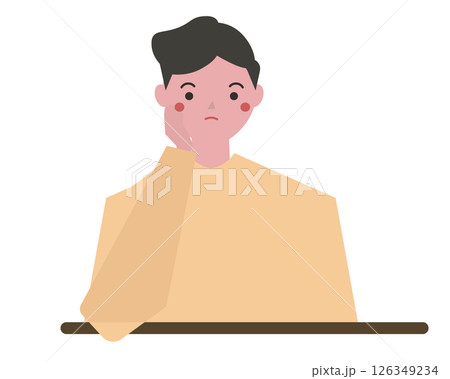 退屈そうに肘着く男性。座って悩む男性。ベクターイラスト	 126349234