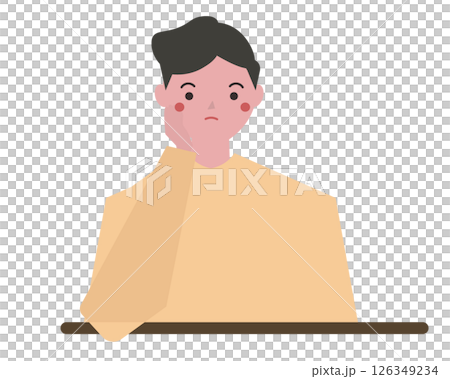 退屈そうに肘着く男性。座って悩む男性。ベクターイラスト	 126349234