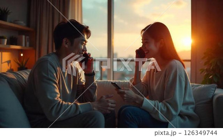 眼の前で電話する若いカップル 126349744
