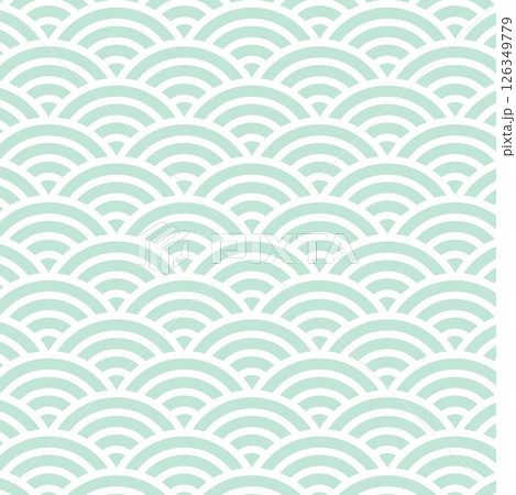 さわやか若葉色　パステル黄緑の青海波模様シンプル和柄パターン背景素材　四角形 126349779