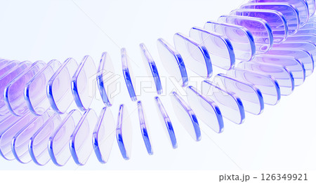 3d background with glass holographic rectangular plates rows. Abstract wave curve pattern. Transparent rectangle shapes with rounded corners, light purple gradient and motion effect. 3D illustration 3d background with glass holographic rectangular plates rows. Abstract wave curve pattern. Transparent rectangle shapes with rounded corners, light purple gradient and motion effect. 3D illustration 126349921