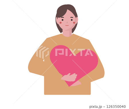ハートを抱く女性。ベクターイラスト	 126350040
