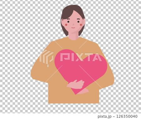 ハートを抱く女性。ベクターイラスト	 126350040