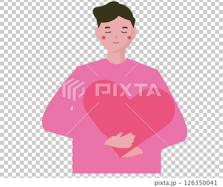 男人輕輕的抱住自己的心。心境平和。向量插圖 男人輕輕的抱住自己的心。心境平和。向量插圖 126350041