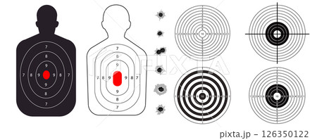 Shoot gun target human silhouette range. Template, shoot stencil, human torso with sniping sport competition, military or police weapon training  126350122