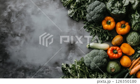 野菜のイメージ、フレーム、グレー背景 野菜のイメージ、フレーム、グレー背景 126350180