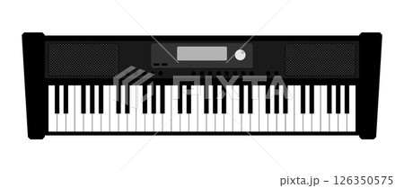 Electronic keyboard synthesizer top view. modern Musical keyboard instrument for playing classical and electronic music. Flat vector isolated on white background Electronic keyboard synthesizer top view. modern Musical keyboard instrument for playing classical and electronic music. Flat vector isolated on white background 126350575