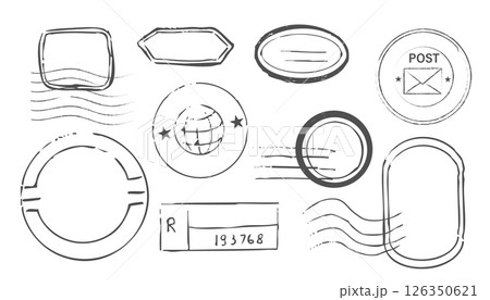 Post stamp air mail postage rubber vintage frame, seal. Line retro textured blank postmark border template. Grunge circle airmail print, design element. Post stamp air mail postage rubber vintage frame, seal. Line retro textured blank postmark border template. Grunge circle airmail print, design element. 126350621