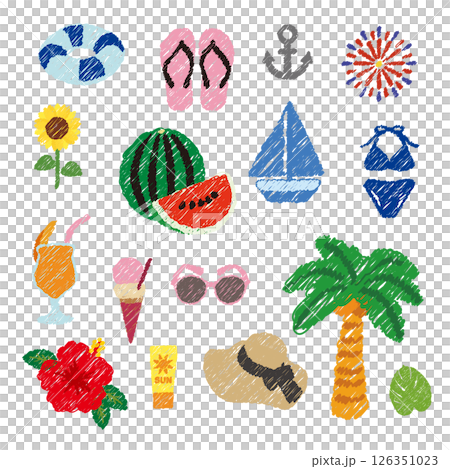 Summer material, summer vacation, hand-drawn style, icon 126351023