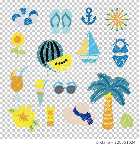 Summer material, summer vacation, hand-drawn style, icon 126351024