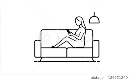 ソファでスマホを操作する女性のイラスト素材 126351249