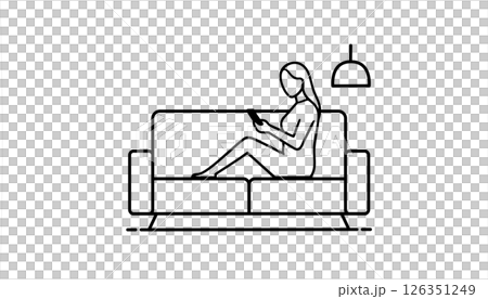 ソファでスマホを操作する女性のイラスト素材 126351249