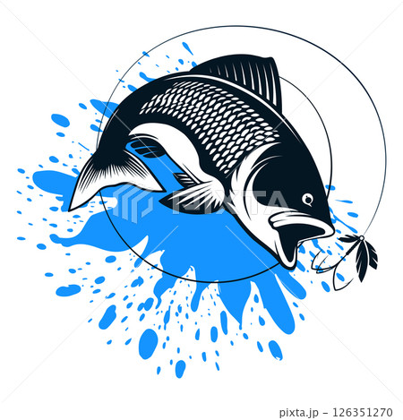 Fish jumping for bait and blue splashes of water Fish jumping for bait and blue splashes of water 126351270