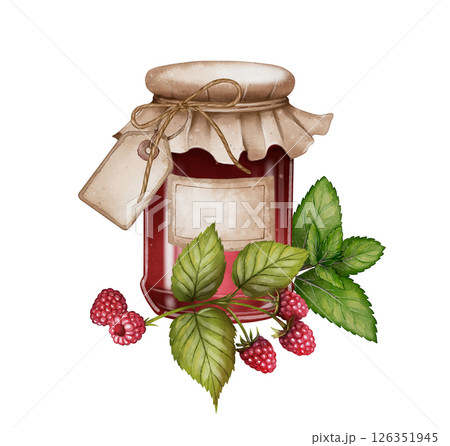 Raspberry jam jar watercolor illustration Raspberry jam jar watercolor illustration 126351945
