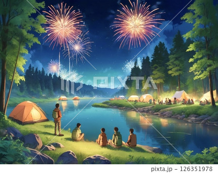 花火が上がる初夏のアウトドア風景-2 126351978