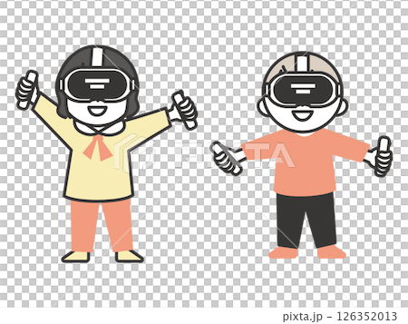 Illustration of children playing with VR goggles - A simple and cute experience of near-future technology 126352013