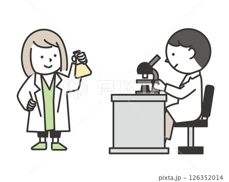 科学の実験をする子供たちのイラスト　好奇心や学びを表現したシンプルでかわいい教育素材 126352014