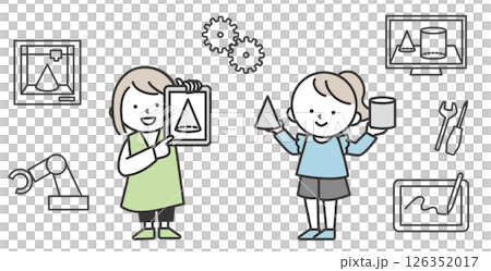 兒童使用3D列印機製作模型的插圖－讓兒童熟悉製造和科技的學習場景 126352017