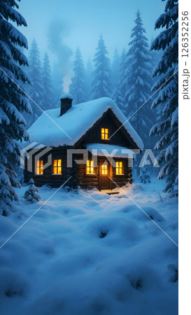 cozy cabin deep in the snowy forest 126352256