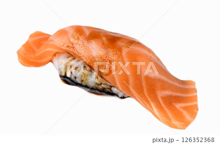 Raw salmon nigiri sushi on white background Raw salmon nigiri sushi on white background 126352368