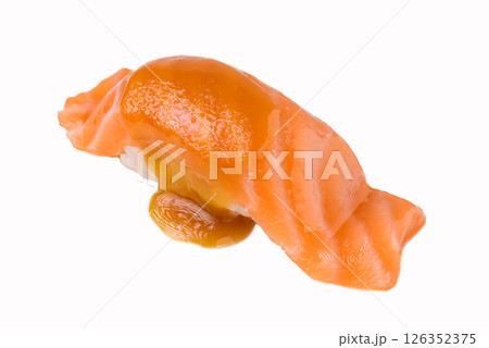 Marinated salmon sushi nigiri on white background 126352375