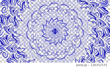 Illustration of a background with a mandala motif in blue and shadows Illustration of a background with a mandala motif in blue and shadows 126352535