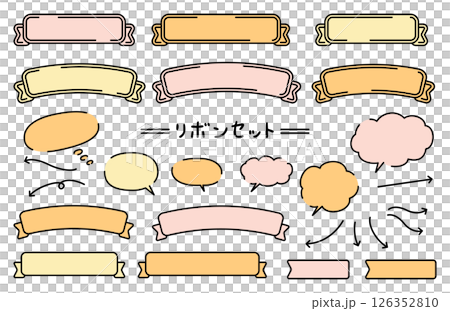 A set of simple and cute hand-drawn speech bubbles and ribbons 126352810