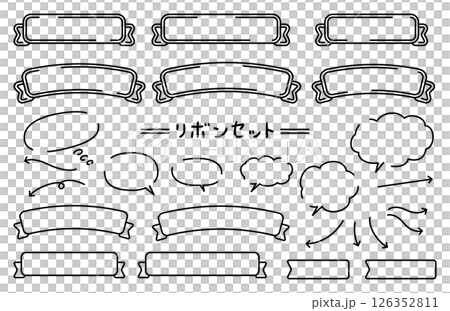 シンプルで可愛い手描き風の吹き出しとリボンのセット 126352811