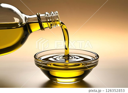 ビンからガラスの器に注がれるオリーブオイル 126352853