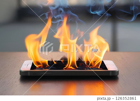 画面が燃えているスマホ 126352861