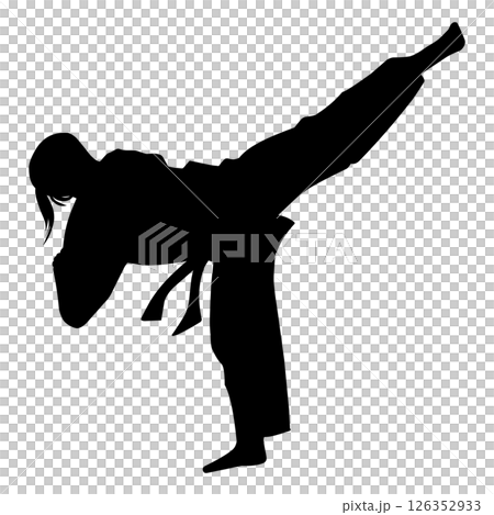 Black silhouette illustration of female karate 126352933