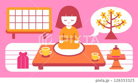 Background image with Lo-if music beautiful girl meditating doing yoga cute and minimal with trees Sunburst Pop 126353325