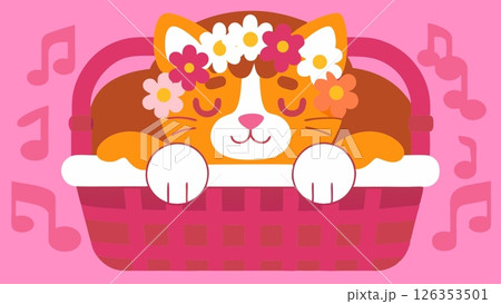 Lo-fi music background image, cute cat wearing headphones cute minimalist flower crown Sunburst Pop 126353501