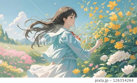 花畑に立つ女性 126354264