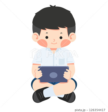 Illustration of a Boy Student Using a Tablet Illustration of a Boy Student Using a Tablet 126354417