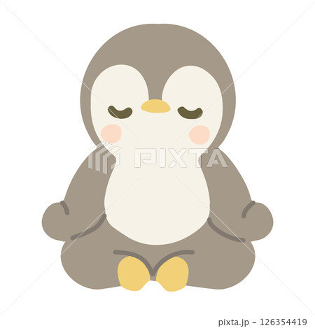 Cartoon Penguin Sitting in Meditation Cartoon Penguin Sitting in Meditation 126354419