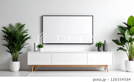 《AI画像》リビングの壁掛けテレビ 《AI画像》リビングの壁掛けテレビ 126354584