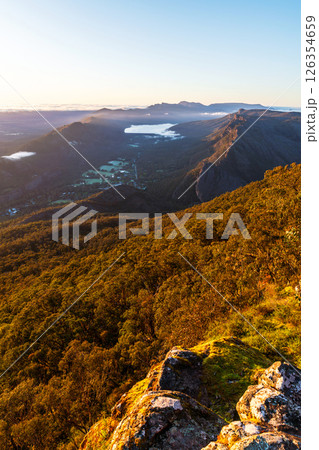 Beautiful sunrise view above Halls Gap viewed from Boroka Lookout, Grampians, Victoria 126354659