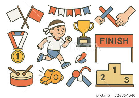 かわいい運動会のイラスト素材セット 126354940
