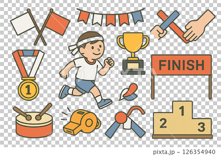 かわいい運動会のイラスト素材セット 126354940