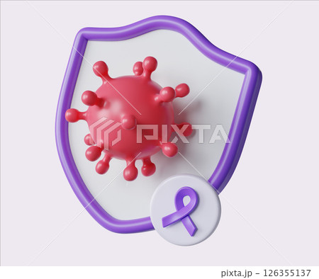 Defense Shield anti Cancer with Purple Ribbon. World Cancer Day concept, February 4. Raise awareness, prevention, detection, treatment. Icon design 3d illustration Defense Shield anti Cancer with Purple Ribbon. World Cancer Day concept, February 4. Raise awareness, prevention, detection, treatment. Icon design 3d illustration 126355137