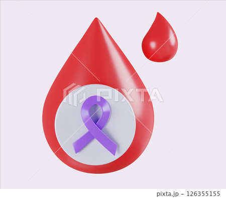 Blood Donation and Cancer Support. World Cancer Day concept, February 4. Raise awareness, prevention, detection, treatment. Icon design 3d illustration 126355155